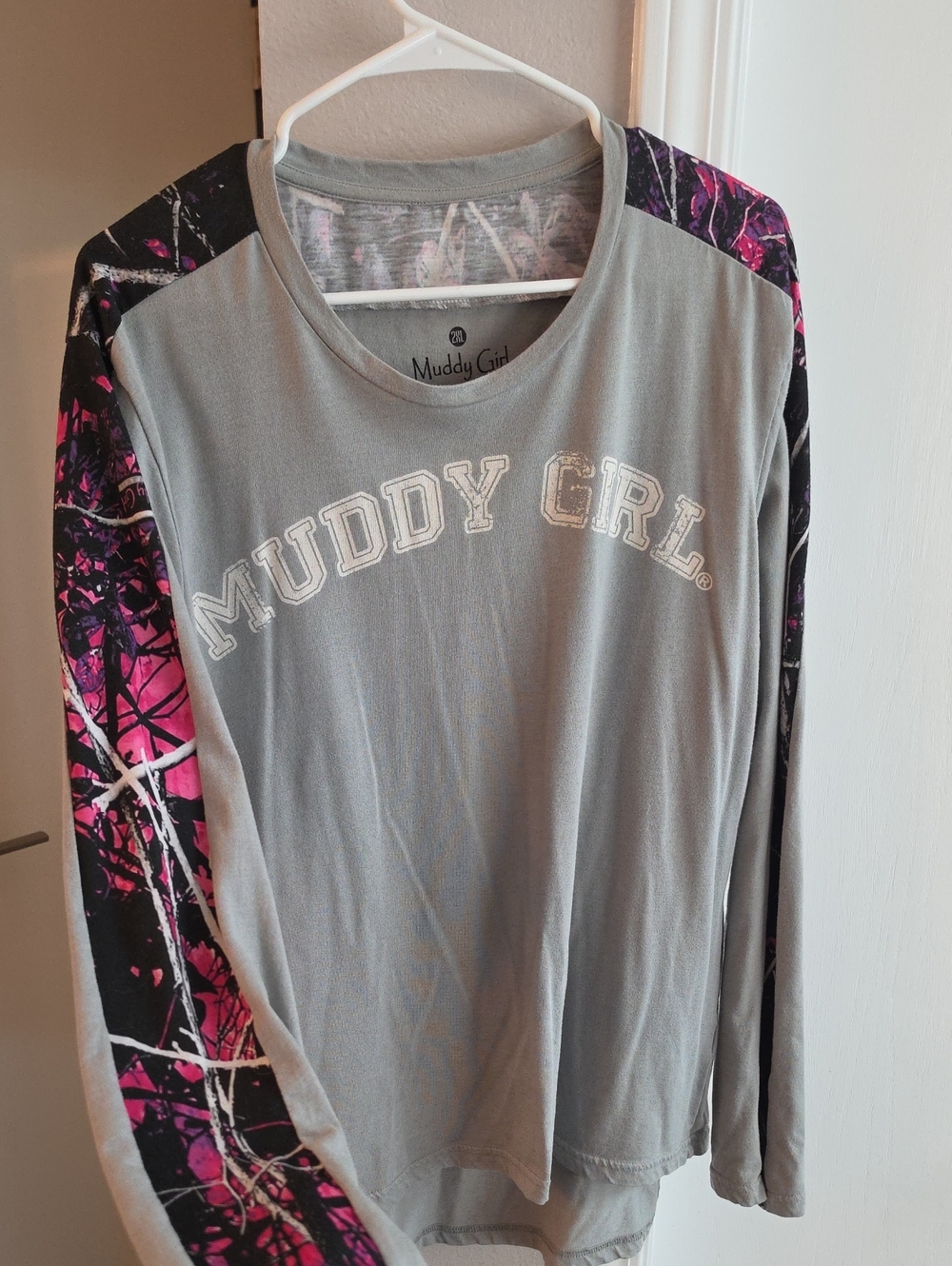 MuddyGirl Long Sleeve Shirt- Hot Pink Camo Sleeves - 2x
